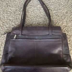 Chocolate Brown Leather Computer Tote. 3 compartments.. very spacious.